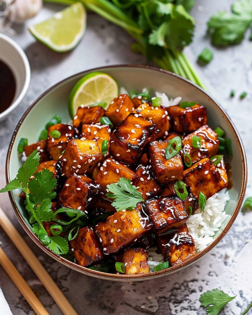 Garlic Tofu Delight with Soy Lime Glaze