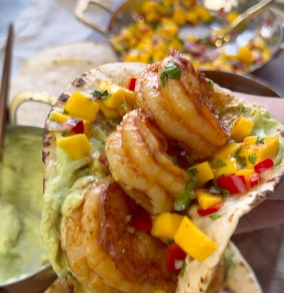 Chipotle Shrimp Tacos with Creamy Avocado and Mango Salsa