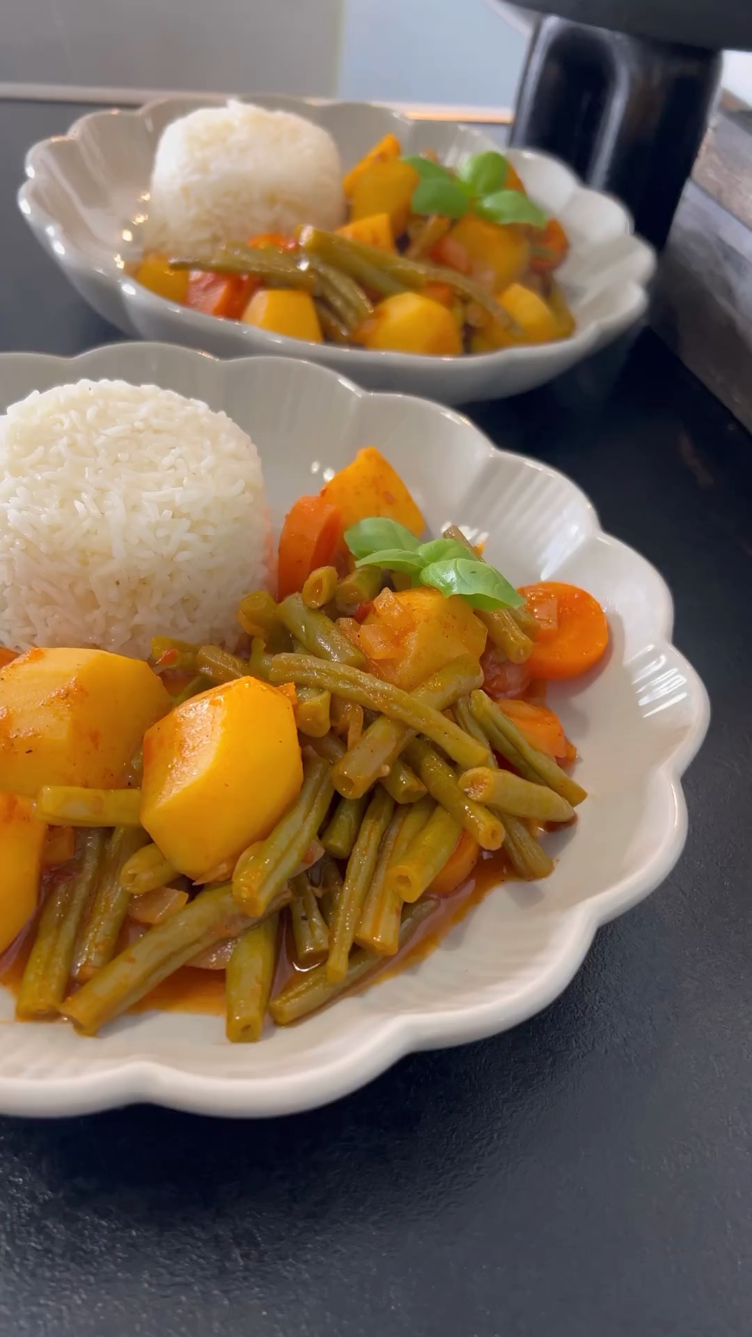 Green Bean, Potato, And Carrot Stew Recipe With Rice 